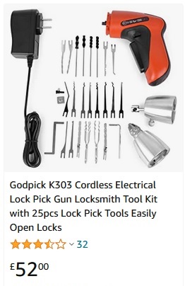Electric pick gun from Amazon costing £52.